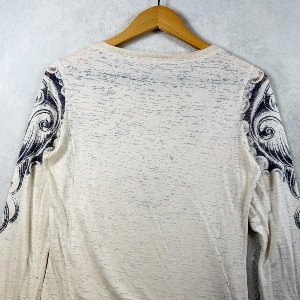 Vintage Free People Burn Out Long Sleeve Tattoo, Crown Birds, Medium Cream Color - Picture 6 of 11